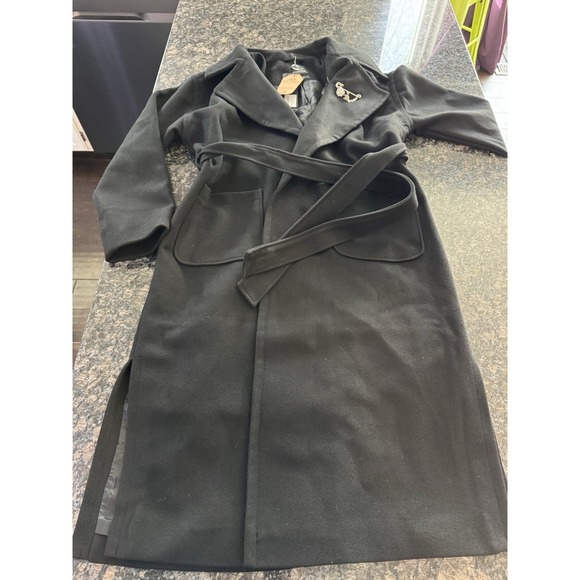 New Disturbia Meltdown Oversized Trench Coat w Pin Brooch Black Sz 10 (US) - Picture 2 of 12